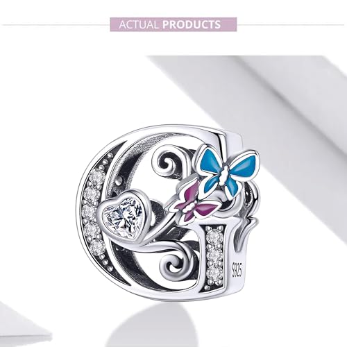 S925 Silver Butterfly Initial Letter Charms Fit for Pandora Charms Bracelets and Necklace Alphabet Bead Charms Jewelry Gifts for Women - color: G