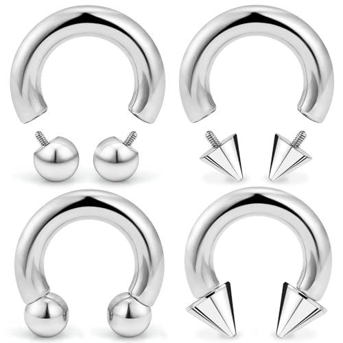 20G-00G Septum Rings horseshoes Nose Rings Hoops 316L Surgical Steel Snake Bites Lip Nipple Ring Cartilage Tragus Helix Rook Conch Daith Earrings Pa Piercing Jewelry for Women Men - style: 4G(5.0mm)-Dia:12mm