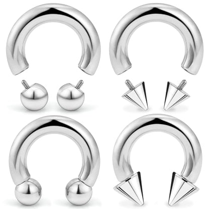 20G-00G Septum Rings horseshoes Nose Rings Hoops 316L Surgical Steel Snake Bites Lip Nipple Ring Cartilage Tragus Helix Rook Conch Daith Earrings Pa Piercing Jewelry for Women Men - style: 8G(3.0mm)-Dia:14mm