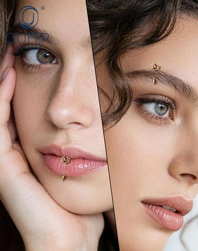 OUFER 16G Rook Piercing Jewelry, Lotus Eyebrow Earrings, 316L Surgical Steel Rook Earrings, Curved Barbell Lip Rings, Helix Cartilage Piercing Jewelry for Women - color: Gold, Red CZ