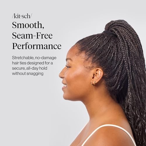 Kitsch Seamless Hair Ties No Damage - Stretchy Hair Bands - Black, 8pcs | Strong All-Day Hold Hair, Rubber Bands For Hair, Ponytail Holders – Hair Accessories for Everyday Use - color: Black (Pack of 8)