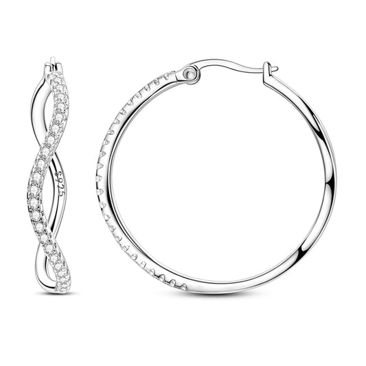 Parmuz 925 Sterling Silver Earrings Hoops for Women Ladies Simple Lightweight Twisted Medium Hoop Earrings With Cubic Zirconia Hypoallergenic Jewelry for Her - color: black