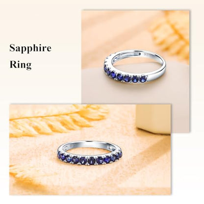 Bezel Set Birthstone Wedding Band 14K Gold Sterling Silver Stackable Half Eternity Band Rings 2.5mm Wide Ruby/Amethyst/Sapphire/Emerald Green/Aquamarine Ring for Women, Send Gift Box - style: 09-Created Sapphire