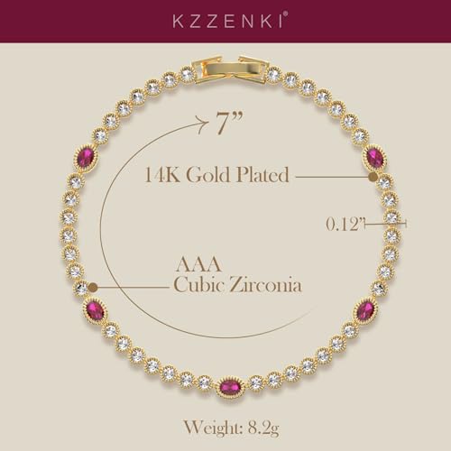 Gold Bracelets for Women, 3mm Cubic Zirconia Tennis Bracelet 7 Inch Gold Jewelry - color: Red