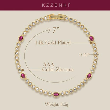 Gold Bracelets for Women, 3mm Cubic Zirconia Tennis Bracelet 7 Inch Gold Jewelry - color: Red