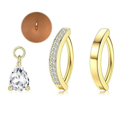 TIANCI FBYJS 3pcs G23 Titanium Pink Belly Button Rings Internally Threaded 10mm Clicker Reverse Curved Hoop Navel Barbell Piercing Jewelry CZ Belly Rings for Women Men - color: gold set5