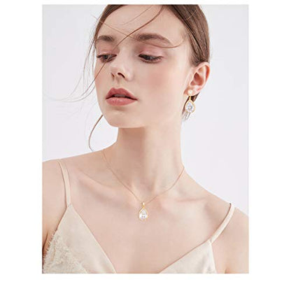Bridal Jewelry Set for Wedding - 18k Plated Teardrop CZ Crystal Cubic Zirconia Rhinestone Necklace Earrings Set for Bride Bridesmaids Mother of Bride Party Prom Birthstone Costume Jewelry - color: Nov-Topaz