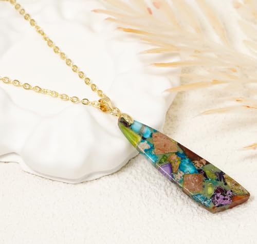 Nature Stone Necklaces for Women Boho Pendant Necklace 18K Gold Chain Necklaces - color: Blue Purple