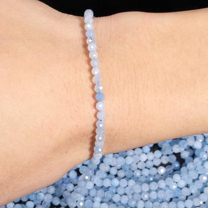 90pcs 4mm Natural Aquamarine Gemstone Beads Faceted Round Loose Stone Beads for Jewelry Making - color: Aquamarine, size: 3.7-4.2mm