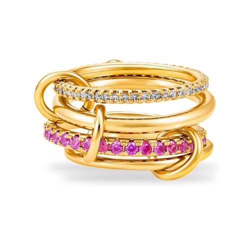 Cicy Bell Interlocking Ring for Women 18k Gold Plated CZ Stack Ring Set - color: Style B-Gold, size: 6
