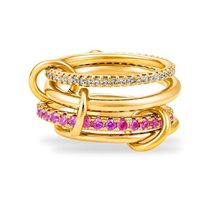 Cicy Bell Interlocking Ring for Women 18k Gold Plated CZ Stack Ring Set - color: Style B-Gold, size: 6