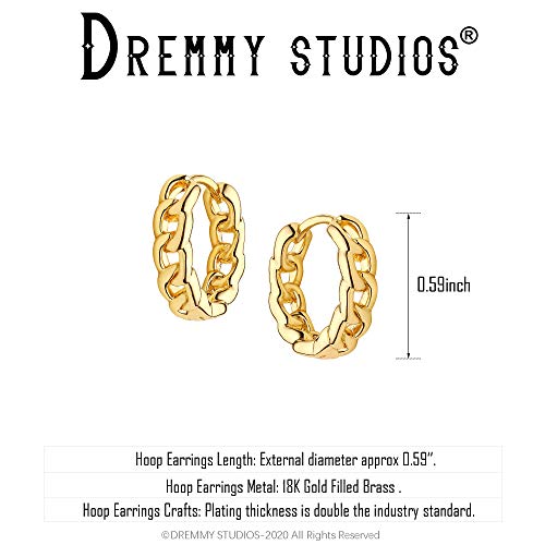 Dremmy Studios Dainty CZ Huggie Hoop Earrings 14K Gold Plated Chunky Simple Cute Thick Round Frill Bead Ball Starburst Cuff Earrings Cubic Zirconia Hoop Earrings Minimalist Personalized Gift for Her - color: Chain A