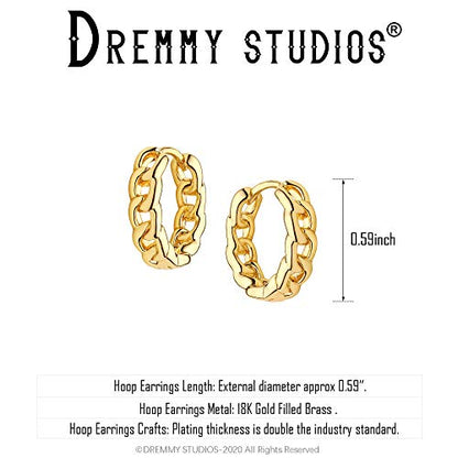Dremmy Studios Dainty CZ Huggie Hoop Earrings 14K Gold Plated Chunky Simple Cute Thick Round Frill Bead Ball Starburst Cuff Earrings Cubic Zirconia Hoop Earrings Minimalist Personalized Gift for Her - color: Chain A