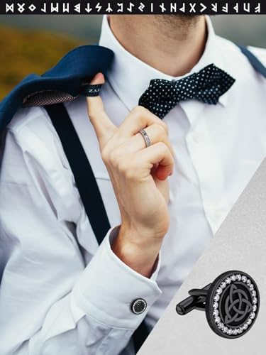 FaithHeart Mens Cufflinks, Norse Viking Tuxedo Shirt Cuff Links, Stainless Steel Cuff Links and Shirt Studs, Gift Box - style: 02. Trinity Celtic CZ-Black