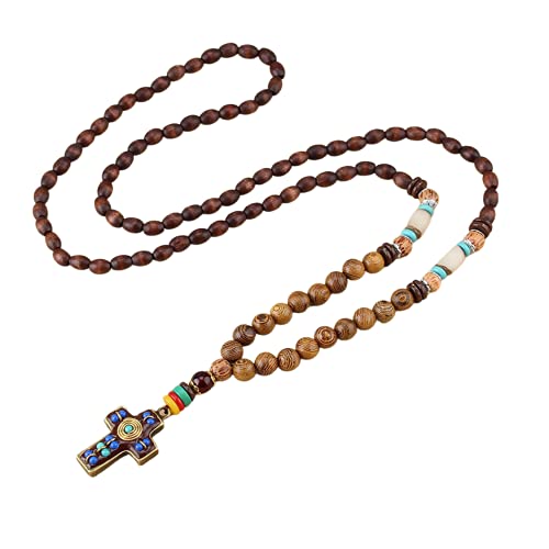 tenghong2021 Wooden Beaded Necklaces Vintage Handmade Nepal Mala Wood Beads Meditation Prayer Necklace Ethnic Long Statement Sweater Chain Necklace - color: B