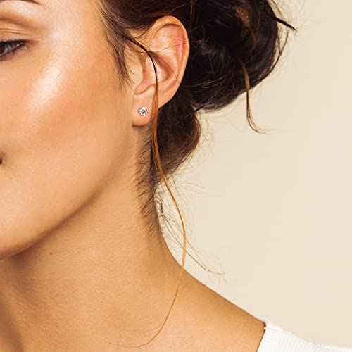 925 Sterling Silver 4 Prong Cubic Zirconia Stud Earrings for Women, Hypoallergenic, Sizes 2mm-6mm - color: Silver, size: 6mm