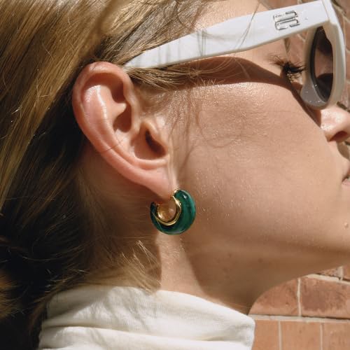 Chunky Hoop Earrings for Women, Lightweight Statement Daily Wear Gifts - color: Dark green C