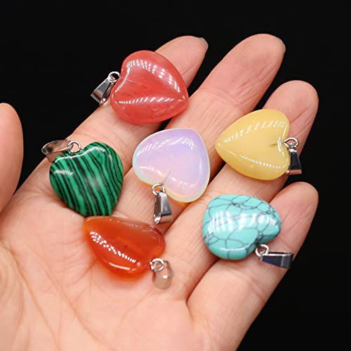 LHJ 20 Pcs Natural Stone Pendants Heart Shape Crystal Quartz Agate Charms for Jewelry Making Necklace Bracelet - color: Heart B