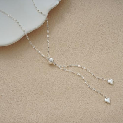 Lariat Necklace for Women, Dainty 14K Gold/Silver Plated Long Necklaces for Women Trendy Simple Layered Y-Shaped Pendant Necklace Adjustable Fashion Jewelry Gift - color: Silver, style: Heart Pendant