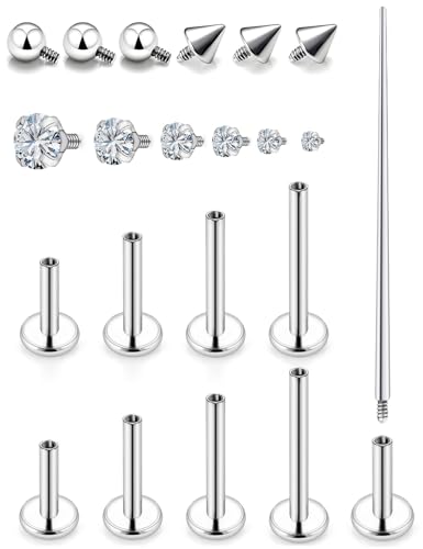 16G Medusa Piercing Jewelry Surgical Steel Labret Jewelry Monroe Lip Rings Different Size Tragus Nail Conch Cartilage Helix Earring Stud Bar Length 6mm 8mm 10mm 12mm - color: Silver 16G Studs Piercing Jewelry