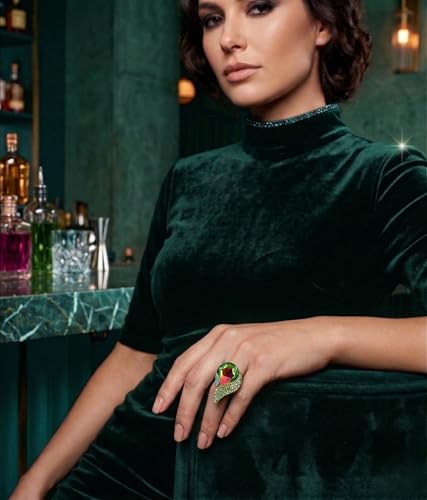 NYFASHION101 Radiant Teardrop Stone Adjustable Cocktail Statement Ring - color: Curvy Green Tint Aurora Borealis/Gold-Tone