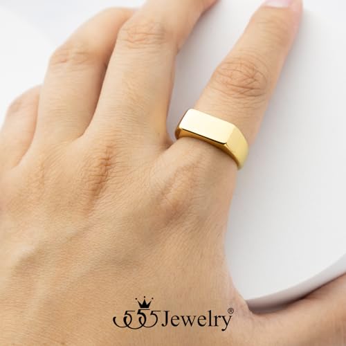 555Jewelry Stainless Steel Solid Plain High Polish Round Signet Ring for Men - color: Rectangle Gold