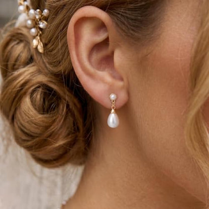 Plenky Pearl Earrings-14K Gold Plated Dainty Pearl Drop Simple Wedding CZ Dangle Dangling Cute Stud Earrings for Brides Earrings for Women Gifts - style: G-Pearl Earrings