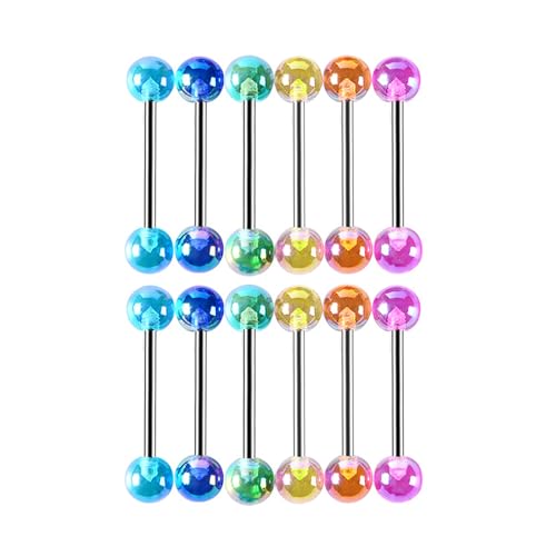 FORUBUS Colorful Tongue Rings Nipple Rings for Women Body Piercing Jewelry 14G 16mm Pierced Barbells Body Jewelry 50Pcs/30Pcs/20Pcs Pack - color: F-12pcs