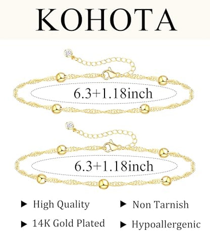 KOHOTA Silver Gold Bracelets for Women Trendy 14K Gold Plated Bracelet for Women Non Tarnish Dainty Stackable Layered Chain Heart Pearl Knot Beaded Bracelets Stack Set Charm Mothers Day Jewelry Gifts - color: D.Satellite beads-gold