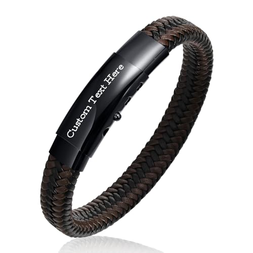 VNOX Men's Inspirational Mantra Engarved Handmade Braided Leather Adjustable Cuff Bangle Bracelet Encouragement Motivational Gift for Men - style: Black-Brown