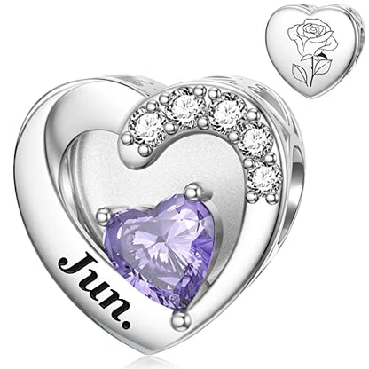 SEVENWELL Jan-Dec Birthstone Charms for Pandora Bracelets, Heart Charm | Fits Most European Charm Bracelets, Sparkling Heart CZ, Birth Flower Engraved, Gift Ready, Nickel-Free - color: June Birthstone Charm