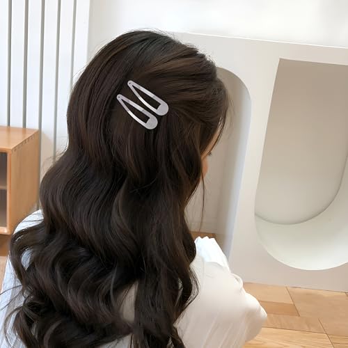 48 PCS Small Metal Barrettes For Women Non Slip Water Drop Snap Clips For Thick Thin Fine Hair Classic Accessories,Silver,1.97 x 0.5 In - color: Silver