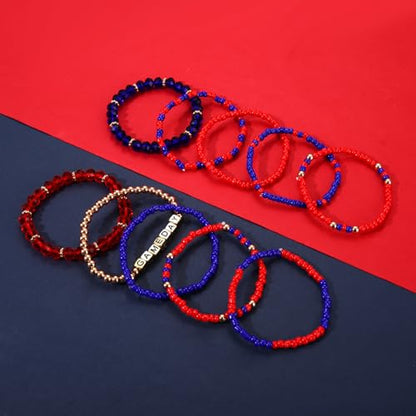 ZOLEAROPY Game Day Bracelets Stack Football Bracelets for Women Men Stackable Game day Bracelet Accessories Football Mom Outfit Jewelry Gifts - color: red blue