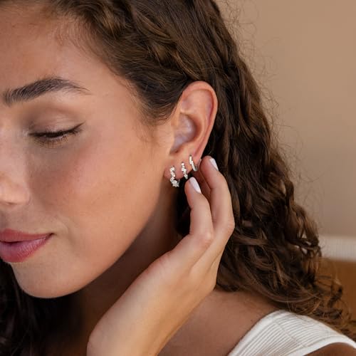 CZ Huggie Earrings for Women, Dainty Gold Earring Stacks 14K Gold Plated Small Huggie Hoop Earrings for Women Trendy Hypoallergenic Cute Unique Gold Earrings Set Fashion Gold Womens Jewelry - color: Silver-set1