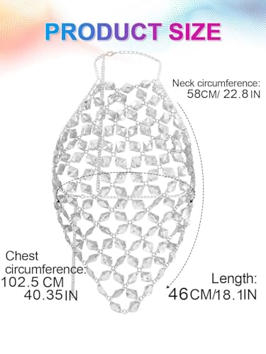 Aukmla Crystal Bra Body Chain Top Silver Rhinestones Halter Crop Tops Beach Bikini Chest Chains Body Jewelry for Women - style: Silver