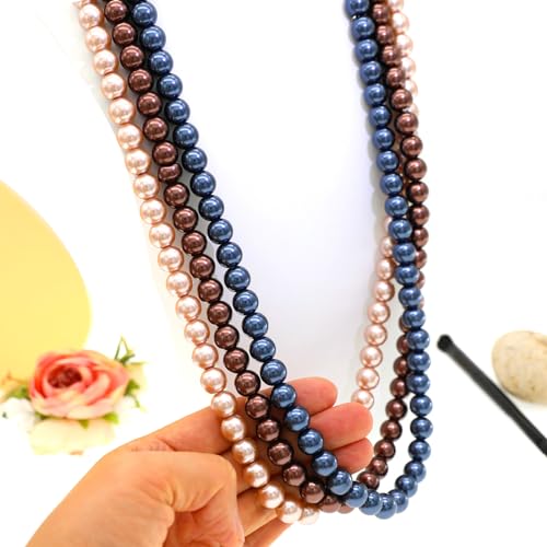 Long Simulated 10mm AAA Pearl Strand Necklace for Women Multicolor Pearl Choker Necklace 1920s Pearl Statement Necklace Costume Jewelry - color: 10mm Blue 24 Inches