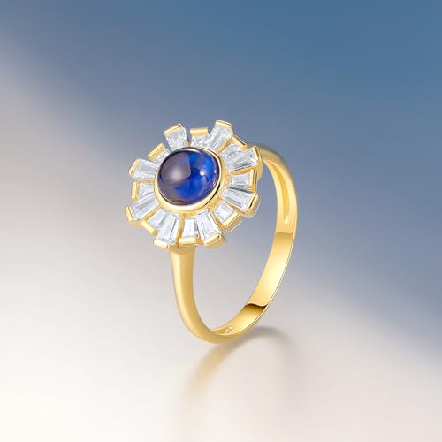 Santuzza Sterling Silver Gemstone Flower Ring for Women - color: [A]Dandelion-Blue