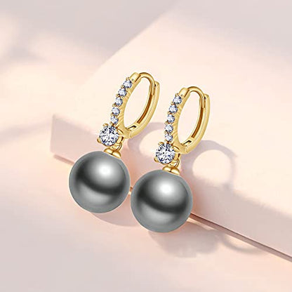 Pearl Earrings for Women 14K Gold Plated Hypoallergenic Pearl Earrings 5A Cubic Zirconia Dangle Earrings Elegant Jewelry - color: 2-Gold-black