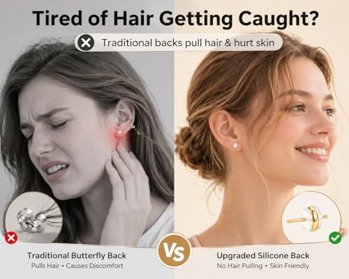 Stainless Steel Stud and Hoop Earrings Sets for Ear Stacks | Choose gold or silver pearl studs, CZ studs, flat backs, butterfly backs, hoops and multi-pair ear stack sets. - color: 7 Pairs 20G Silver-Pearl