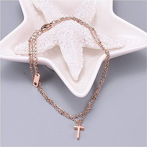 RoseGold Ankle Bracelets for Women - Layered Anklets - Link Foot Jewellery - color: RoseGold - 23#