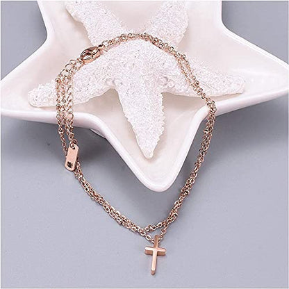 RoseGold Ankle Bracelets for Women - Layered Anklets - Link Foot Jewellery - color: RoseGold - 23#