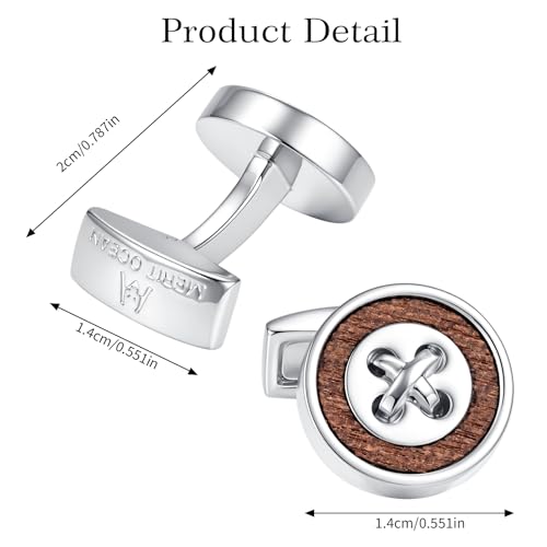 Cuff Links Mens Cufflinks Wood Inlay - Rectangular Brass Cuff Links with Gunmetal Finish, 3-Layer Electroplating, Unique Wood Grain Shirt Accessories for Business Wedding Tuxedo, Durable & Anti-Fade Jewelry Gift - color: Circle/Wood