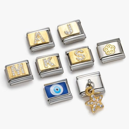 Stainless Steel Italian Charm Bracelet, 18 Link Starter Bracelet 9mm Charms | Italian Charm Bracelet with 9Pcs/20Pcs Charms and Opening Tools, Classic 9mm Modular Charm, Personalized Jewelry Gift - color: Gold M