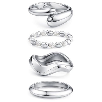 MOZAKA 4PCS Chunky Gold Bangle Bracelets for Women | Trendy Wide Wrist Cuff Bracelets Stack Statement Bangle Fashion Jewelry Gift - color: silver