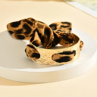Chunky Gold Hammered Bracelets for Women, Leopard Print Scarf Big Golden Stainless Steel Cuff Bangle Silk Styling Charm Stackable Statement Jewelry Gifts - color: 2.1CM-Gold