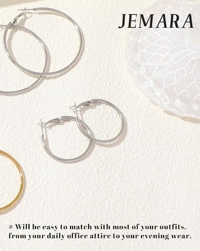 JEMARA Gold Hoop Earrings for Women Hypoallergenic Stainless Steel Large Thin Gold Hoop Earrings Lightweight Big Hoops Aretes de Acero Inoxidable para Mujer 30/40/50/60MM - color: Silver-30mm