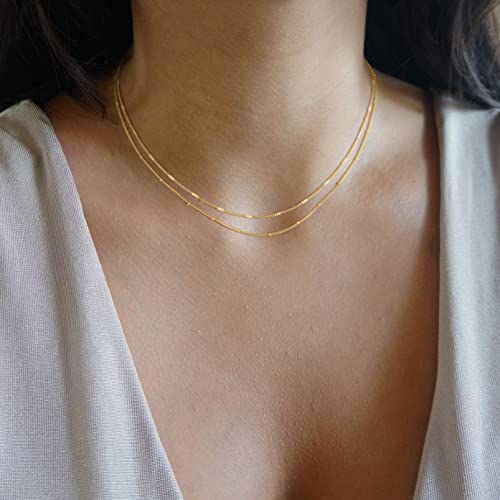 CHESKY 14K Gold Plated Silver Dainty Satellite Choker Necklace for Women | Layered Beaded Chain Necklace, Thin Choker Jewelry, Dainty Gold necklace, Minimalist Trendy Jewelry, Daily Gift for Women - style: Satellite Dot-GD
