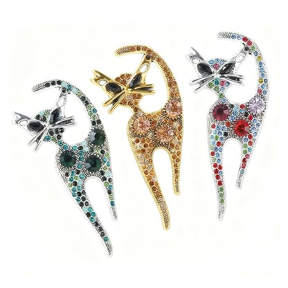 3 Pack Luxury Rhinestone Cat Brooch Pins, Silver Plated Crystal Animal Jewelry Set, Colorful Kitten Lapel Pins for Women, Party Accessories