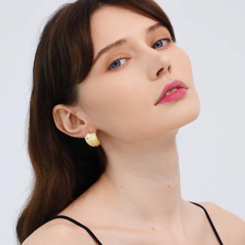 Gold Chunky Statement Earrings for Women, Trendy 14K Gold Plated Square Geometric Vintage Drop Dangle Designer Stud Earrings, Jewelry Gift - style: striped-gold