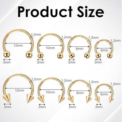 SynHHergyx 16G Gold Septum Rings Hinged Clicker Segment Gold Septum Jewelry Horseshoe Nose Ring Stainless Steel Nose Horseshoe Hoop Earring Eyebrow Lip Helix Tragus Piercing Ring 12 Pcs